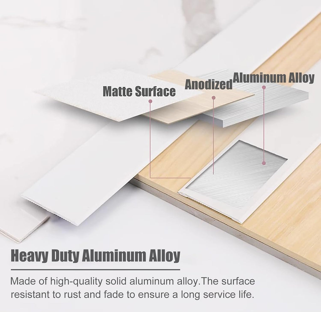 Aluminum Flat Doorway Threshold Strip, White Floor Edging Trim Strip Decor, Tile Wood Laminate Vinyl Floor Gap Covering Transition Strips(150cm (59'))