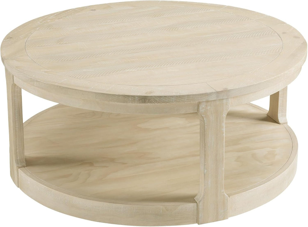 40'' Round Wood Coffee Table Circle Coffee Table with 4 Wheel for Living Room, Modern Retro Farmhouse Style, Easy Assembly, Oak/Wood(ø40'' x 17.52'')