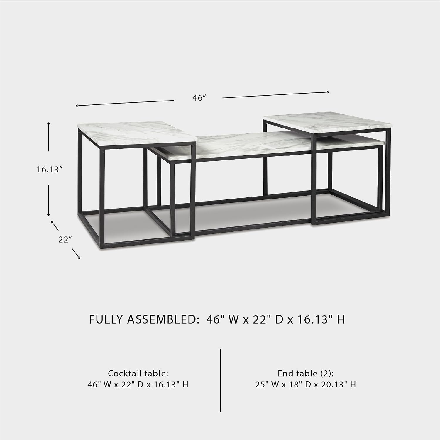 Signature Design by Ashley Donnesta Contemporary 3-Piece Table Set, Includes Coffee Table and 2 End Tables , Black & White