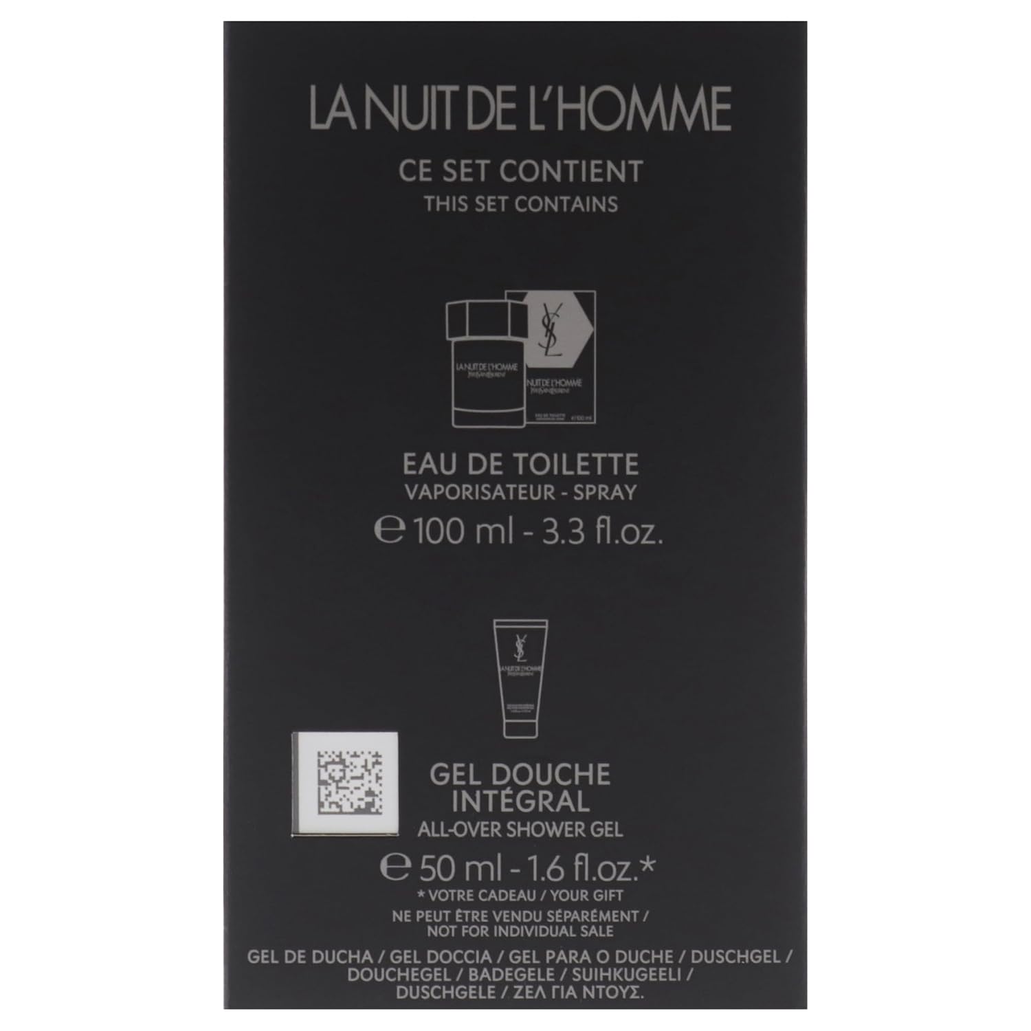 La Nuit De LHomme by Yves Saint Laurent for Men - 2 Pc Gift Set 3.3oz EDT Spray, 1.6oz Shower Gel