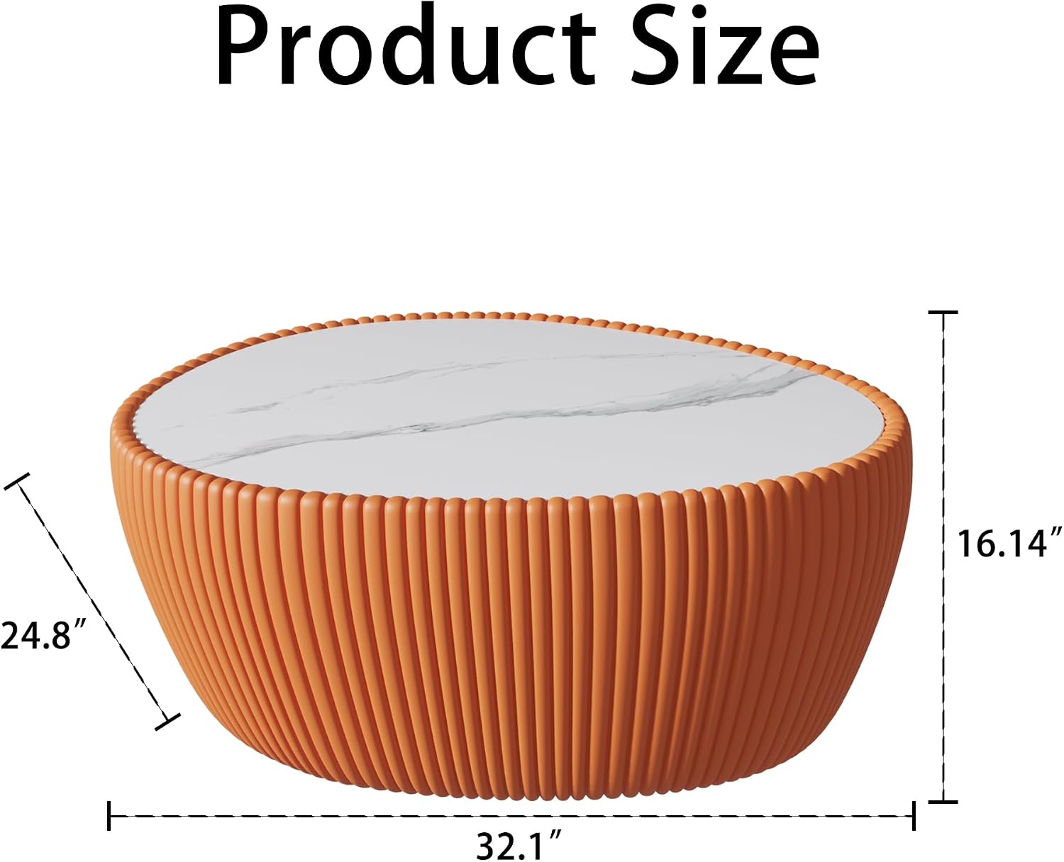 32'' Goose Egg Shaped Coffee Table, White Sintered Stone Top with Unique Pattern & Leather Wrapped, Modern Side Sofa Table, No Assembly (Orange)