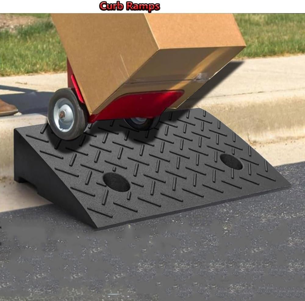 Portable Cars Curb Ramps, Rubber Loading Ramp 2' 8' Rise Non-Slip Wheelchair Threshold Ramp Heavy Duty Driveway Ramps for Doorway Sidewalk Garage(H 18 CM/7')