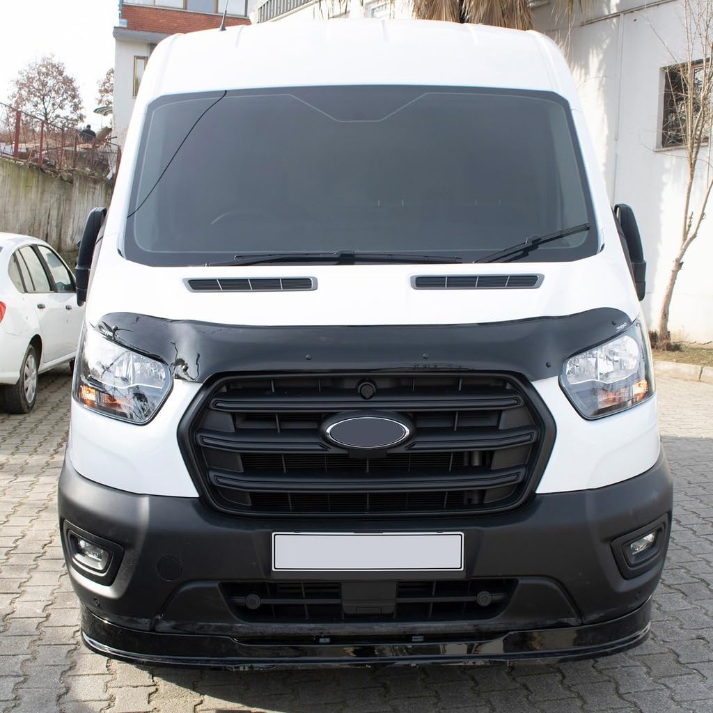 Bonnet Protector for Ford Transit 2018–2024 – Piano Black Hood Deflector Bug Shield Stone Guard – Custom Fit Front Protection