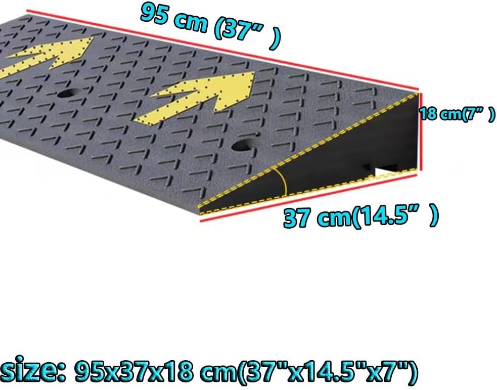 Heavy Duty Cars Curb Ramps, 2' 5' 7' Rise Wheelchair Ramp, Portable Rubber Driveway Ramps Threshold Ramp for Doorway Sidewalk Garage Warehouse(95x37x18 cm(37'x14.5'x7'))