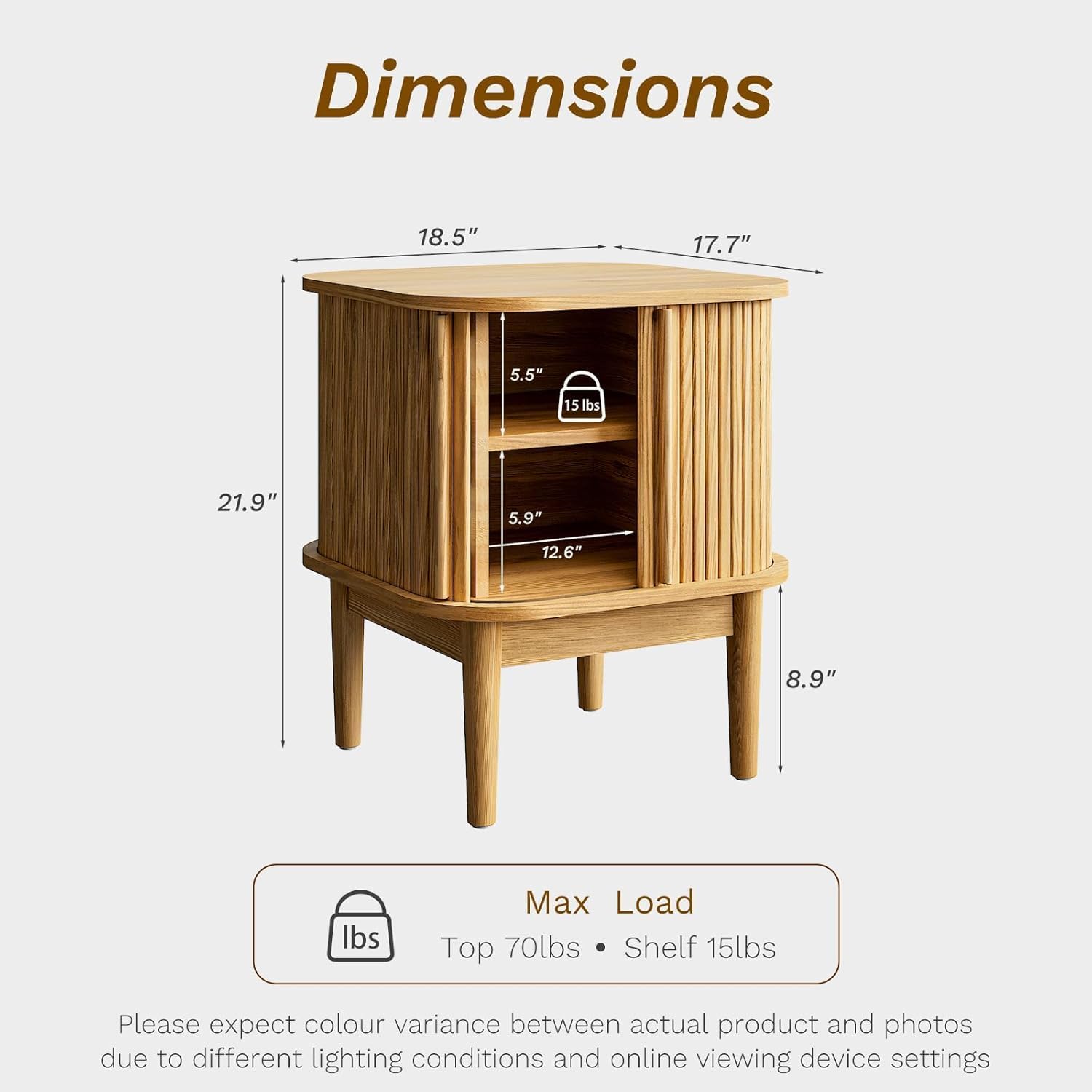 MAISONARIA Living Room Table Sets of 4, Sliding Doors End Table & TV Stand, Wood Coffee Table with Storage, Fluted TV Stand for Bedroom, Living Room (Natural)