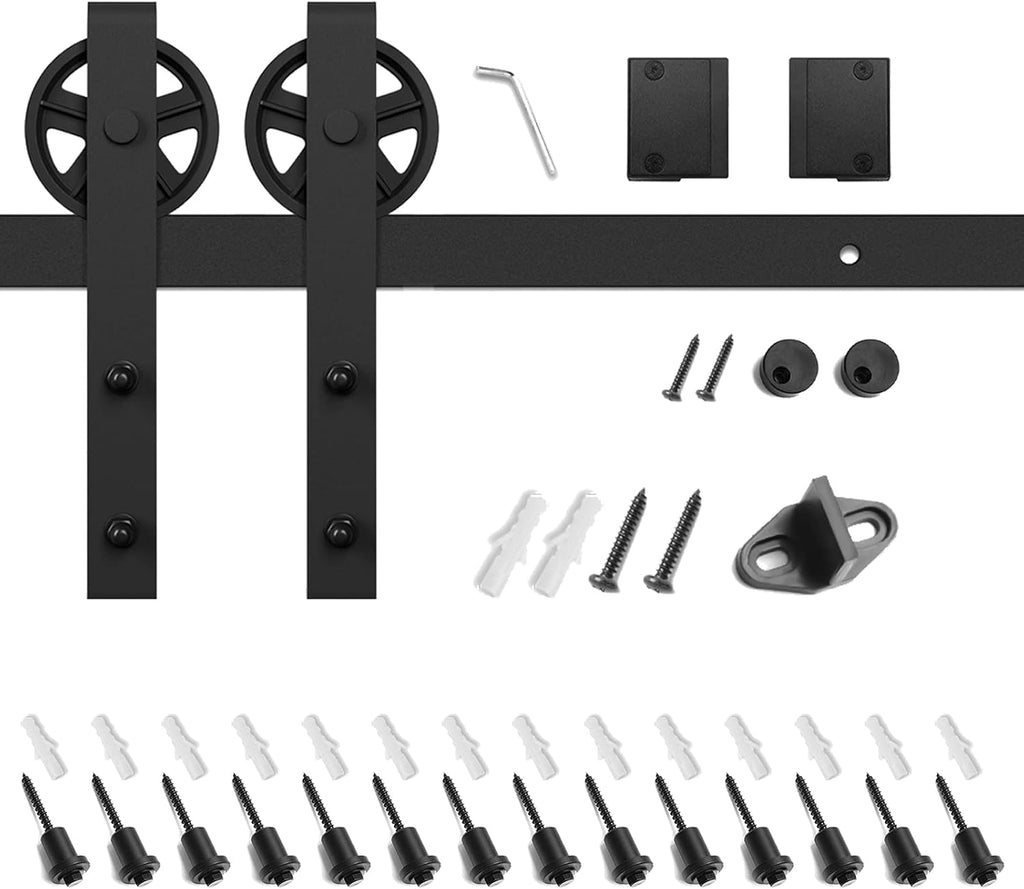 SMARTSTANDARD 18 Feet Heavy Duty Sliding Barn Door Hardware Kit, 4FT - 18FT, Black, Smoothly and Quietly, Simple and Easy to Install, Fit 108' Wide DoorPanel (Industrial Bigwheel Hangers)