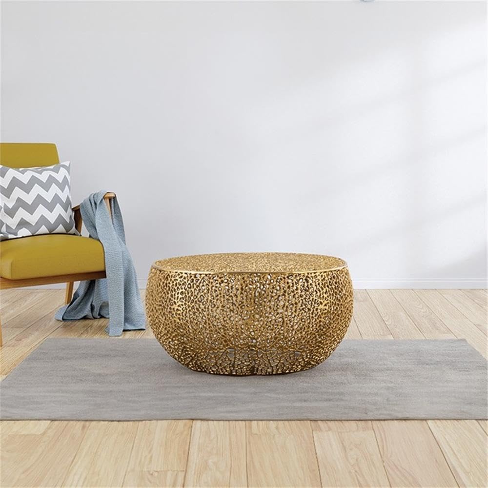 Pemberly Row Round Coffee Table, 32' W x 32' D x 16' H, Durable Aluminum Casting, Gold Finish, Modern Contemporary Design, Sleek Living Room Centerpiece, Stylish Functional Surface