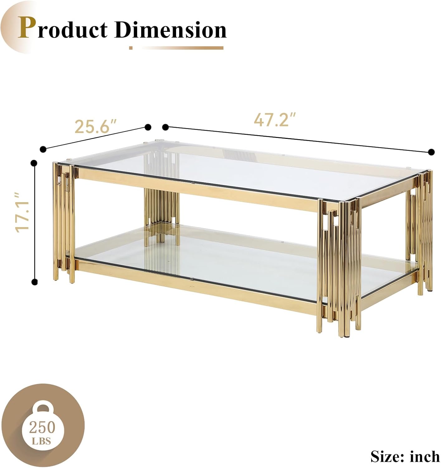Glass Coffee Table and End Table Set of 3, Luxury Coffee Table Set with Tempered Glass & Gold Stainless Steel Legs, 3 Piece Living Room Table Set for Bedroom Home Office