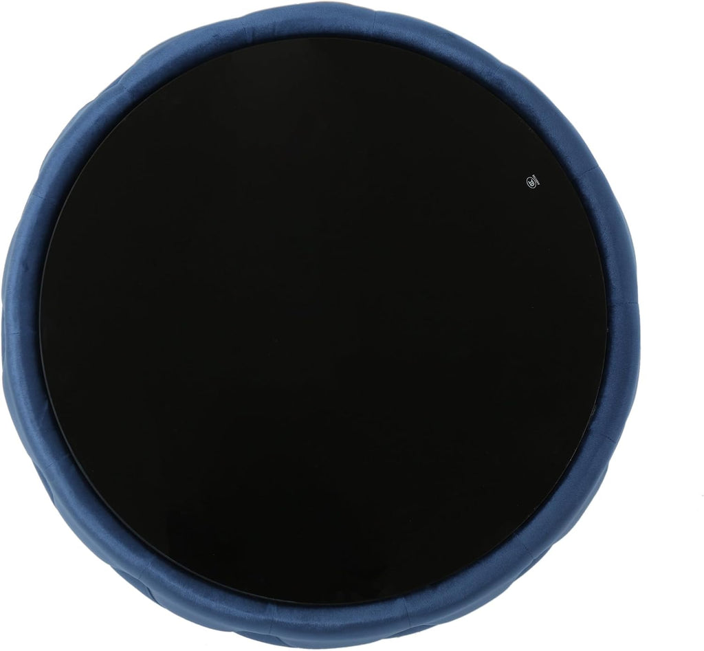 30' Round Velvet Ottoman Coffee Table, Button Tufted Coffee Table with Tempered Glass Top Modern Upholstered Tufted Velvet Cocktail Center Table for Living Room, Fully Assembled (Dark Blue)