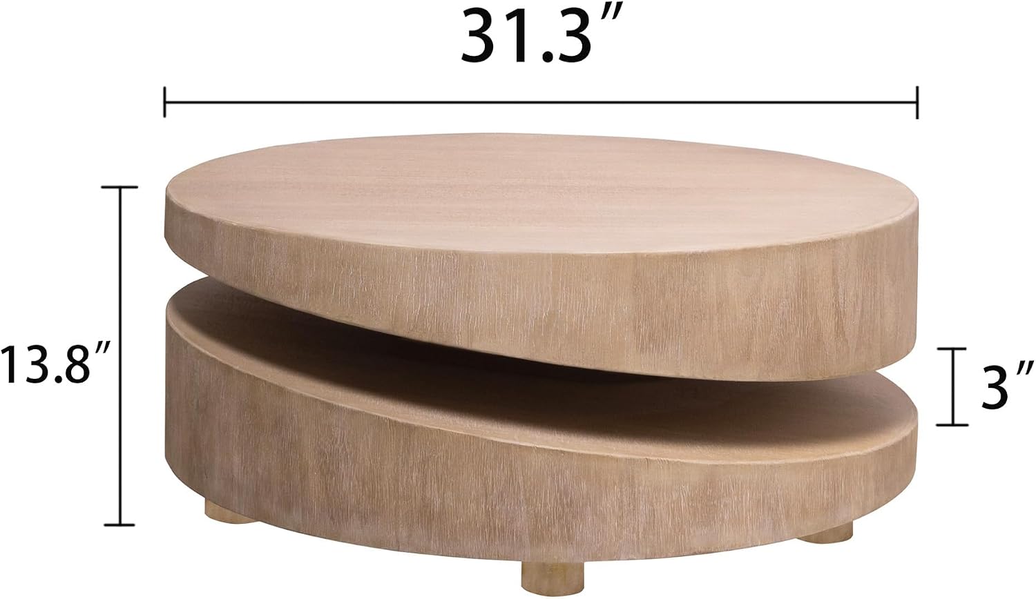 31.3'' Round Circle Coffee Table Modern Coffee Table for Living Room, Contemporary Minimalist Farmhouse Countryside Sculptural Style, Natural Wood Grain, No Assembly, Wood
