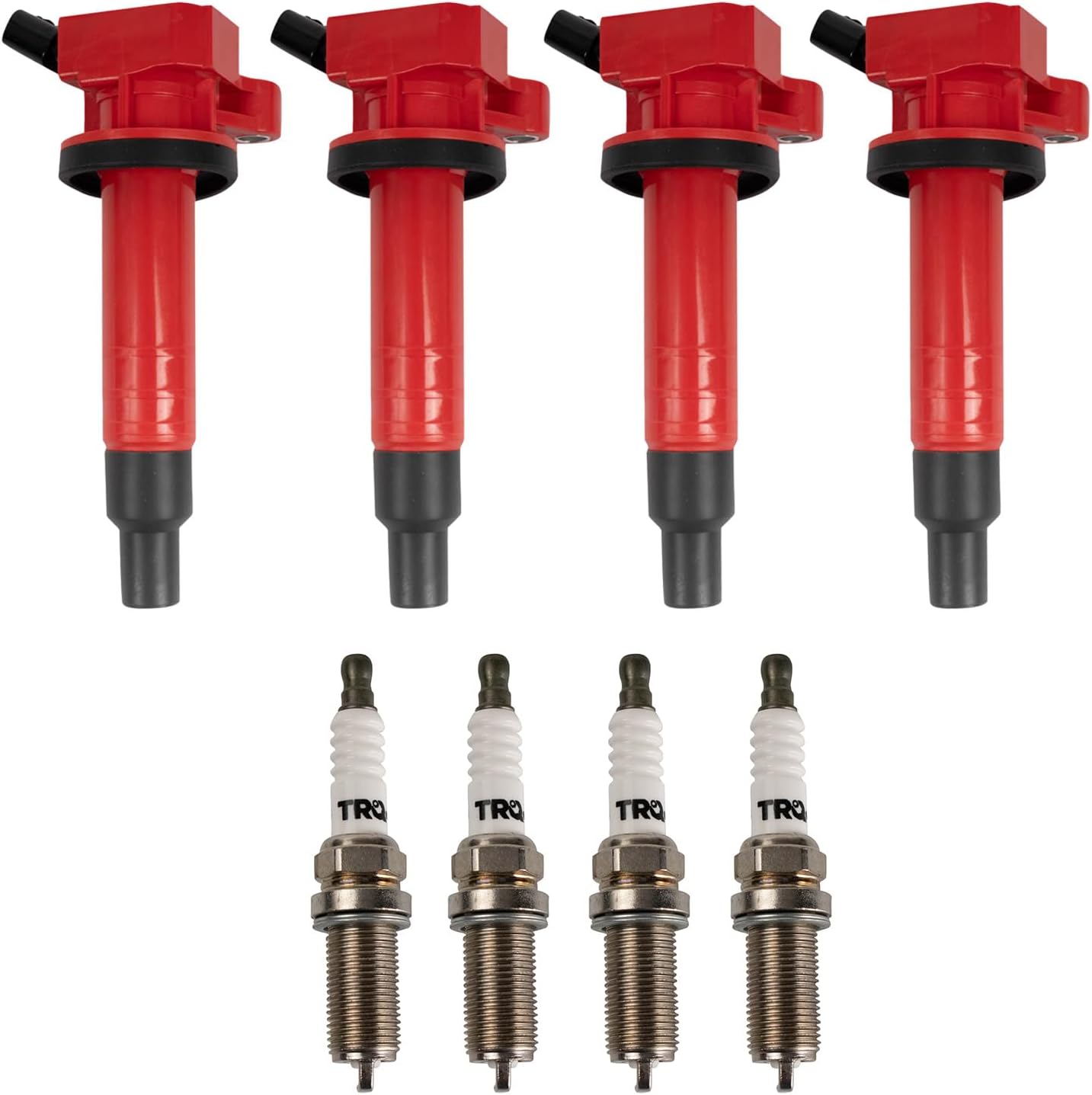 TRQ Ignition Coil and Spark Plug Kit 8 Piece Iridium Spark Plugs Compatible with 2000-2002 Chevrolet Prizm 2003-2008 Pontiac Vibe 2000-2005 Toyota Celica 2000-2008 Corolla Matrix MR2 Spyder