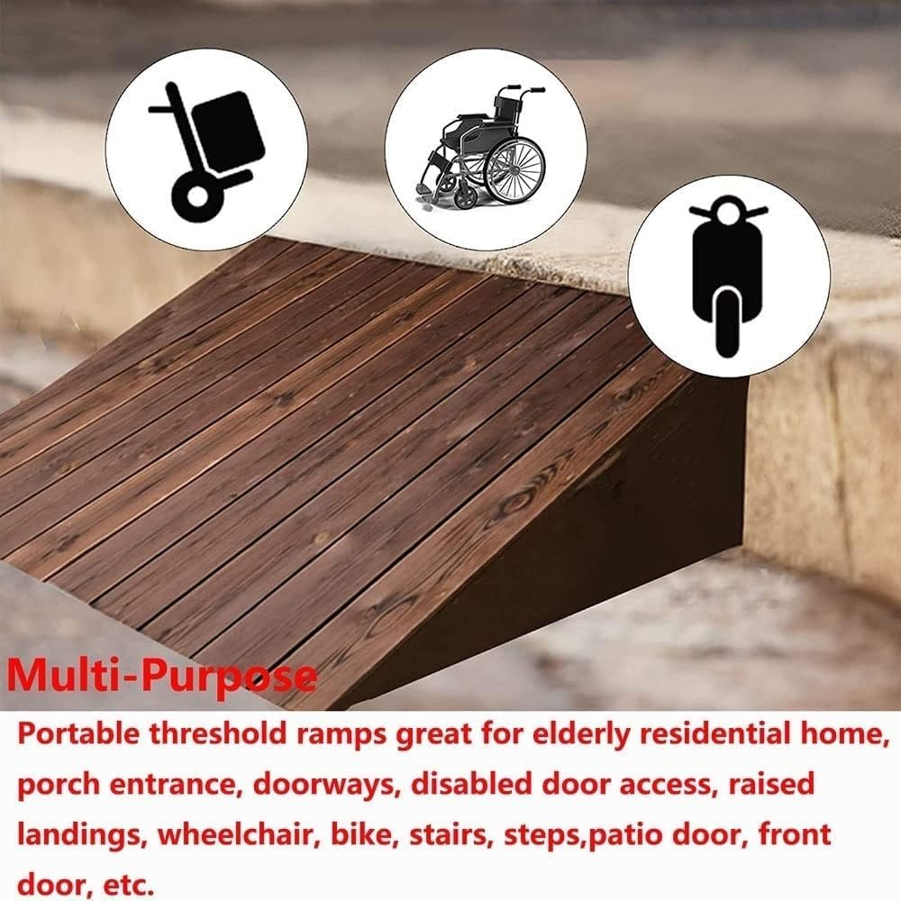 Non-Slip Wood Threshold Ramp | 4' to 10' Rise Transition Ramp for Home and Front Doors(Size:90 x 70 x 20 cm)