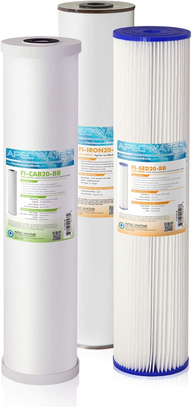 APEC Water Systems FILTER-SET-CB3-CBC-20BB 20' Whole House Sediment, GAC Carbon and Carbon Block Replacement Filter Set