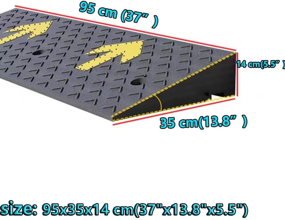 Heavy Duty Cars Curb Ramps, 2' 5' 7' Rise Wheelchair Ramp, Portable Rubber Driveway Ramps Threshold Ramp for Doorway Sidewalk Garage Warehouse(95x35x14 cm(37'x13.8'x5.5'))