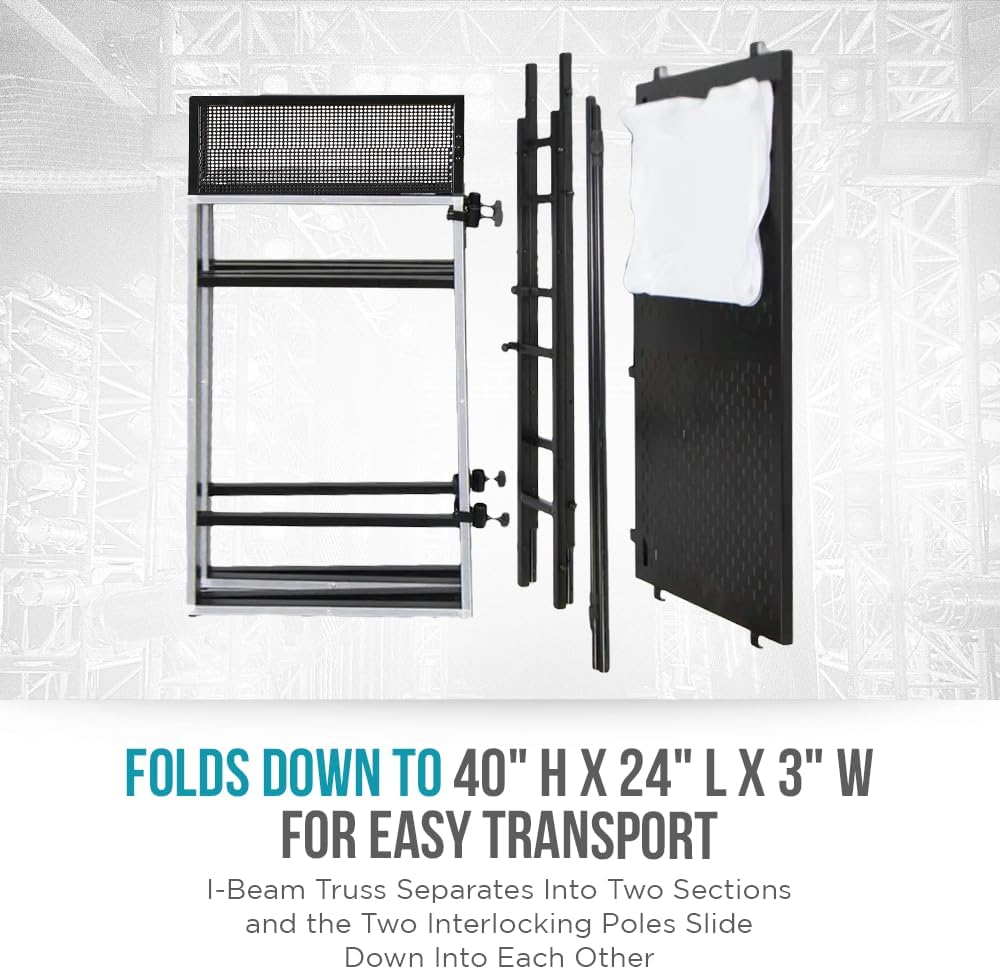 STEEL-AID Foldable, Portable DJ Controller Studio Booth With I-Beam Light Truss System & Carry Case - Professional DJ Tabletop Stand with Black & White Panels for Recording Sound Equipment & Lights