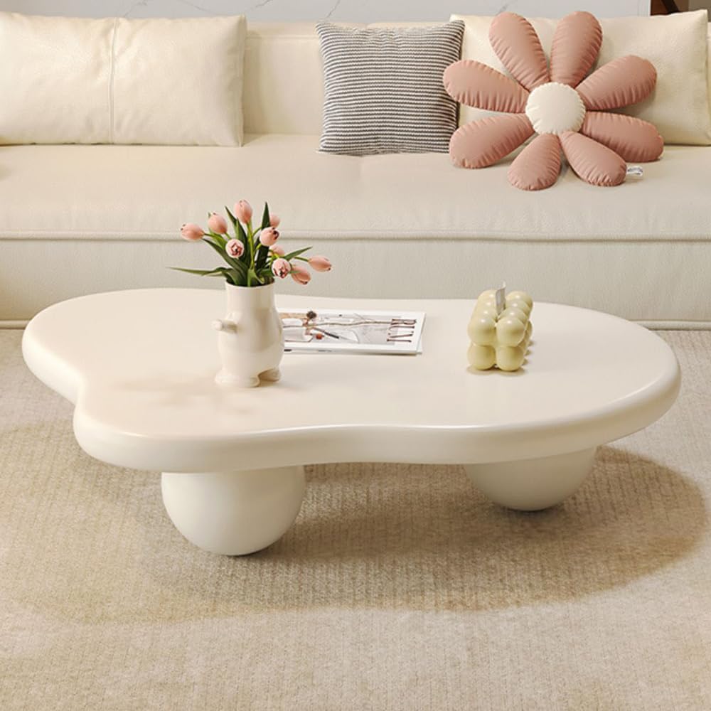Cloud Coffee Table for Living Room Modern Irregular Coffee Table Asymmetrical Unique Center Table (C White 46in)