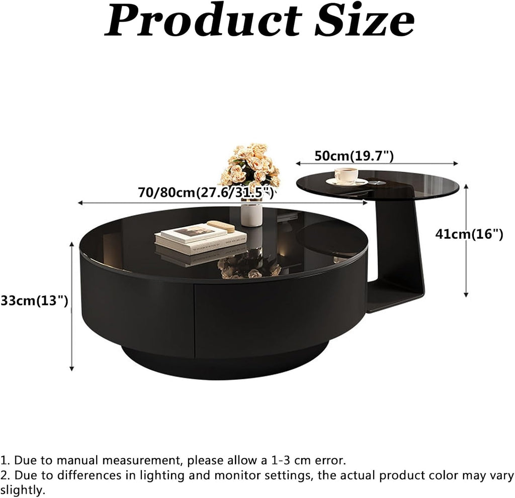 Modern Glass Coffee Circle Nesting Tables Set of 2,Coffee Tables for Living Room with Storage,Circle Drum Center Table,Apartment,Office,Minimalist Design(27.6 * 27.6 * 13')