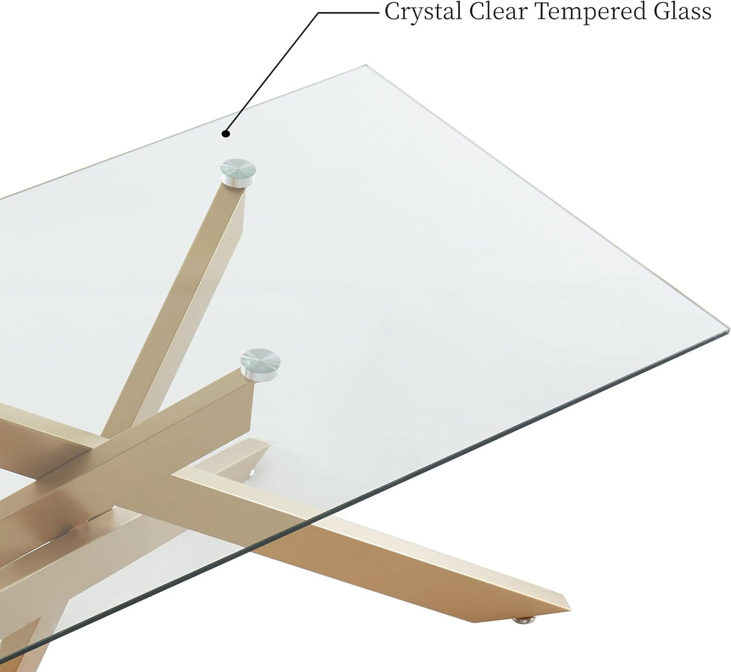 Gold Coffee Table for Living Room, Modern Glass Coffee Table with 47' Tempered Glass Top and Metal Tubular Legs for Small Space, Apartment, Office