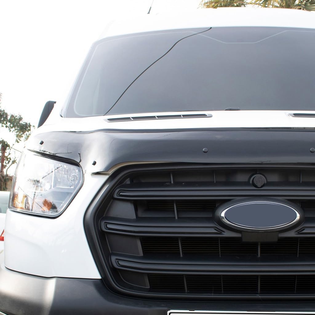Bonnet Protector for Ford Transit 2018–2024 – Piano Black Hood Deflector Bug Shield Stone Guard – Custom Fit Front Protection
