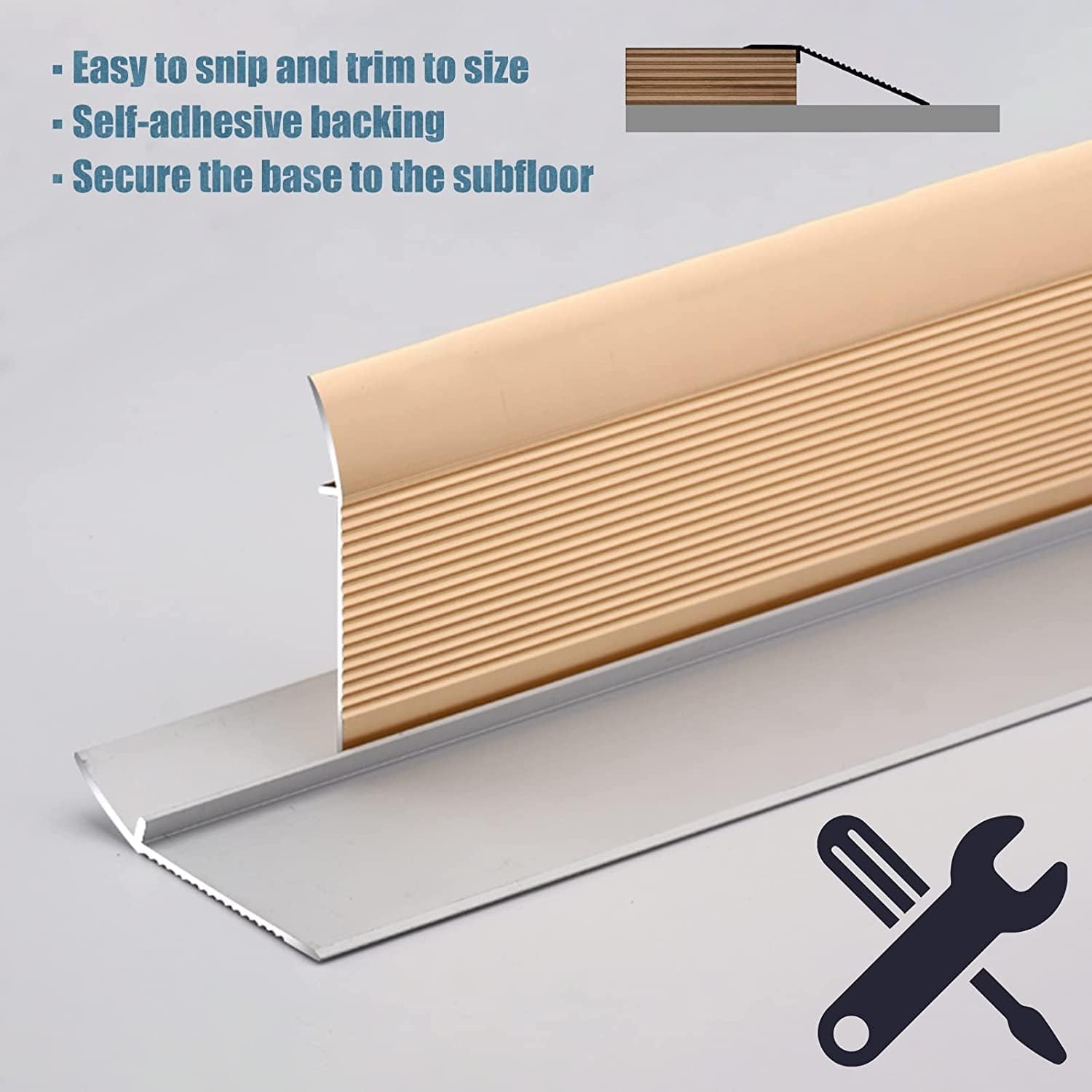 Doorway Uneven Floor Transition Strip, Metal Floor Transition Strip Wood to Tile, Extra Wide 10cm Doorway Thresholds Ramp for Uneven Floors, Non-Slip Reducer Flute with Groove