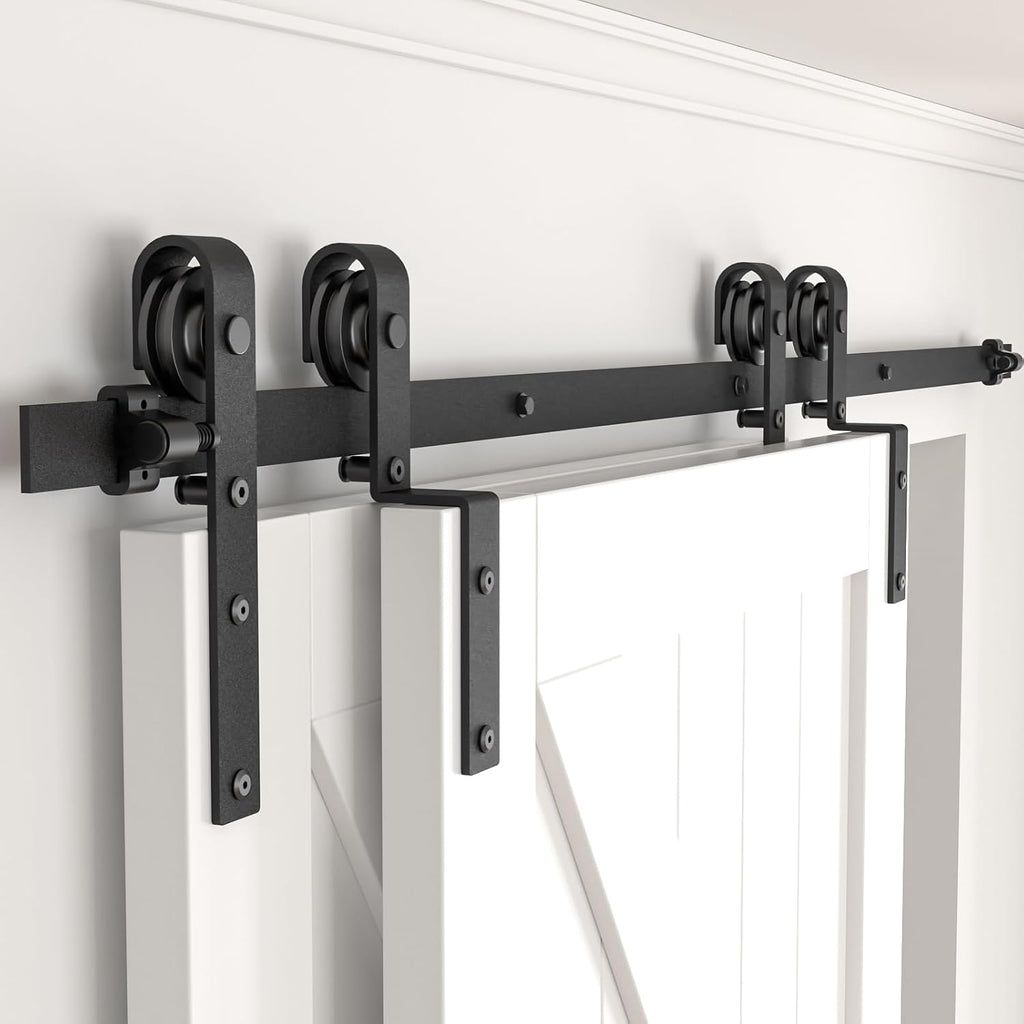 10FT Bypass Sliding Barn Door Hardware Kit, Combination Track Mode Sliding Door Hardware, Double Wooden Doors Use Single Track Bypass Barn Door Hardware (10 Feet)