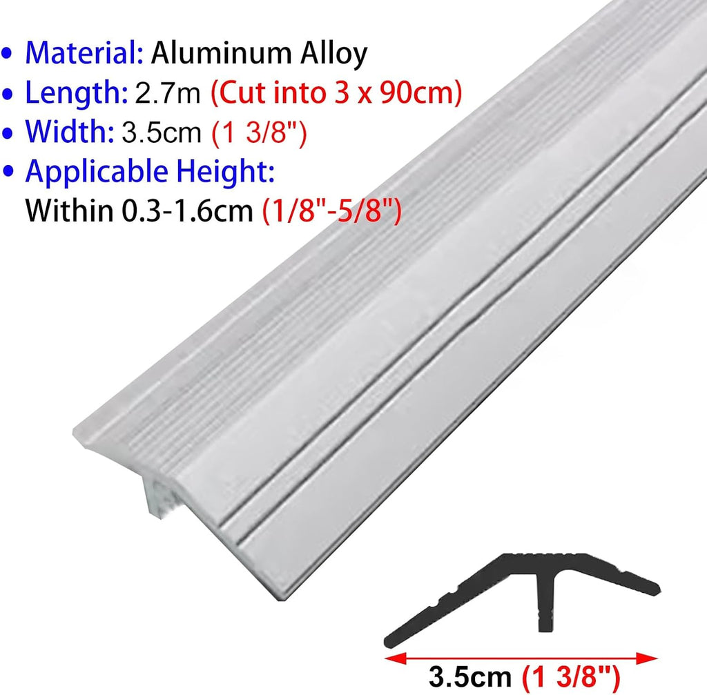 Floor Transition Strip Aluminum Alloy Threshold Divider Strip, Tile to Wood Edge Trim Bars, Connection Flooring Gap Decoration Covering, Doorways Threshold Reducer(Silver)