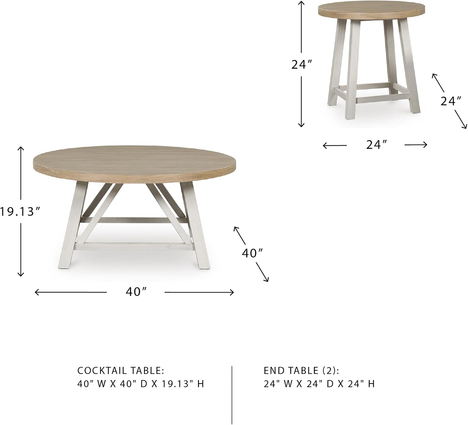 Signature Design by Ashley Fawndell Casual Table with Antiqued Finish, Set of 3, White & Light Brown