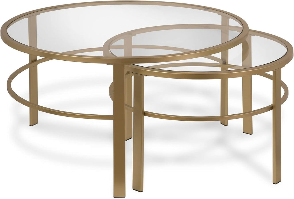 Henn&Hart Round Nested Coffee Table in Brass, Coffee Table coffee tables for living room, studio apartment essentials