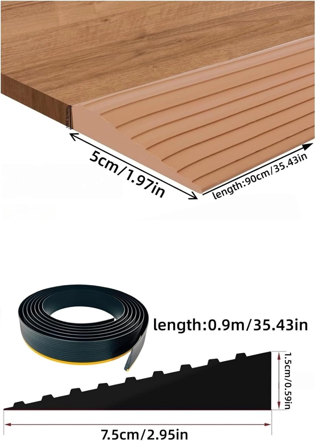 1pc0.9mX5cm/7.5cm Self-Adhesive Ramp Mat Multi-Purpose Floor Transition Strip Easy Install Non-Slip Doorway Threshold Ram Home(Yellow Black,0.9mX7.5cm)