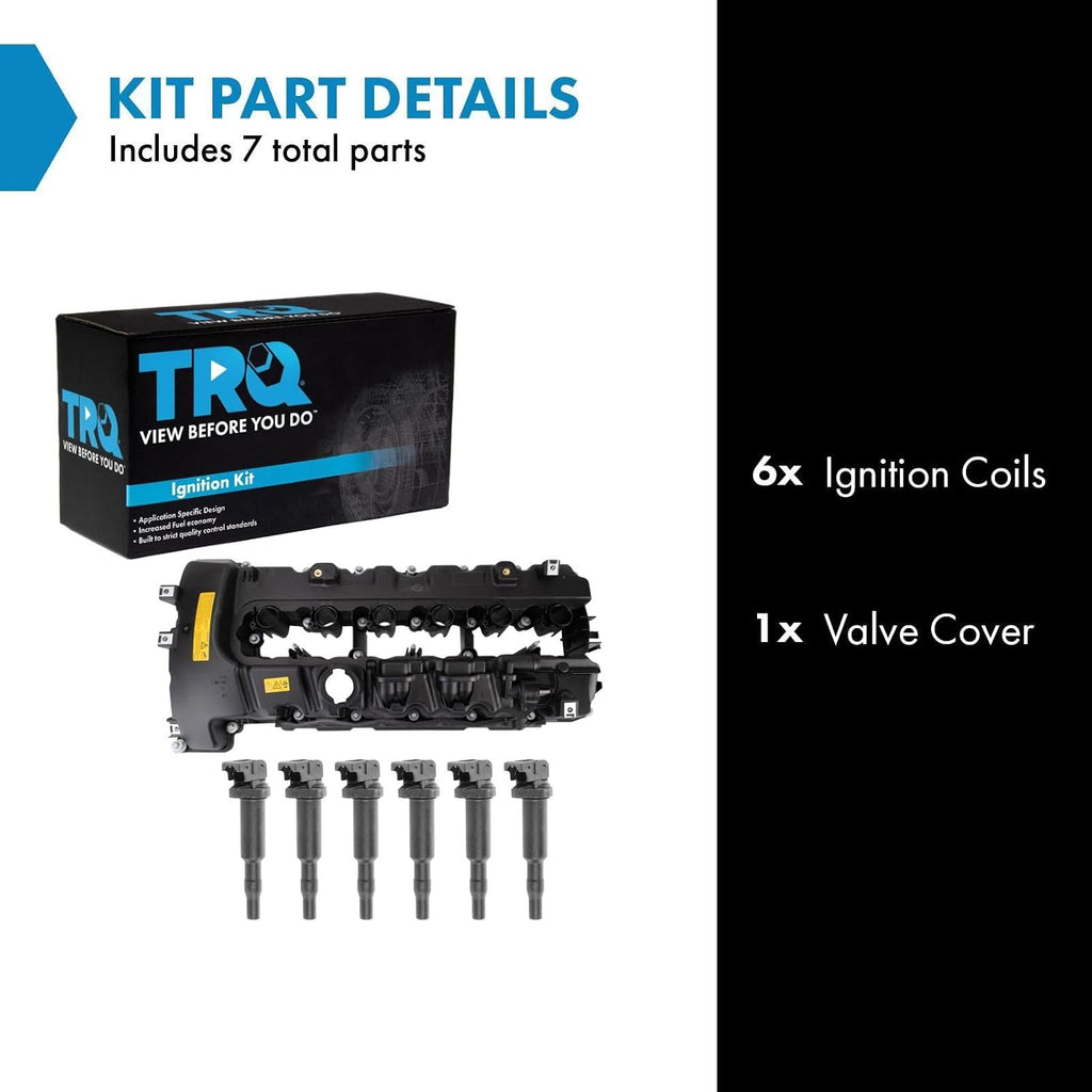 TRQ Ignition Coil Kit 7 Piece Valve Cover Compatible with 2007-2010 BMW 335i 335xi 2008-2010 135i 2008 535i 535xi 2009-2010 535xi 2011-2013 335is 2011-2012 740i 2011-2016 Z4