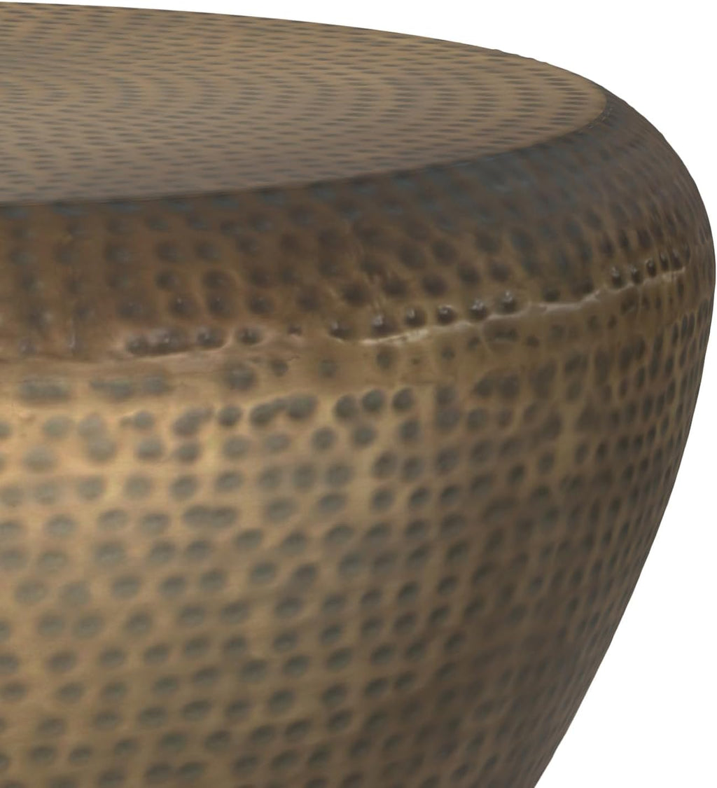 SIMPLIHOME Preston Drum Coffee Table - 36 inch Wide Iron Round Metal Table in Antique Gold, Modern Industrial Living Room Centerpiece with Hand-Hammered Texture and Sculptural Design, Assembled