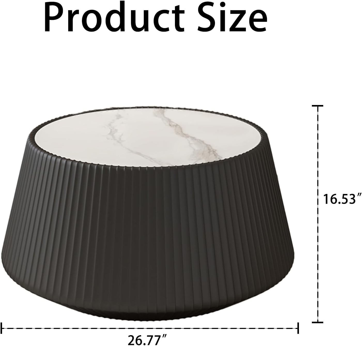 26.77' Marble Coffee Table, Modern Cup Shaped Coffee Table with Sintered Stone Top and PU Leather Covered, Black Fluted Cocktail Center Tea Coffee Tables for Living Room,No Need Assembly