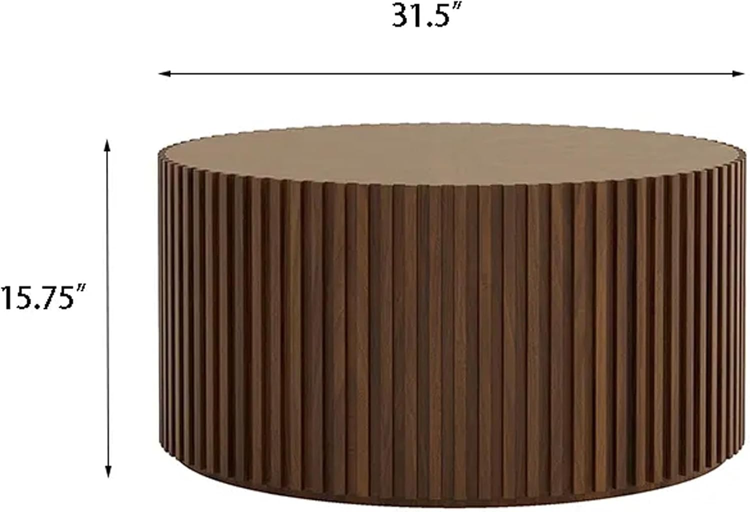 POVISON Round Coffee Table,Mid Century Modern Fluted Coffee Table for Living Room Bedroom Office, 31.5', Walnut