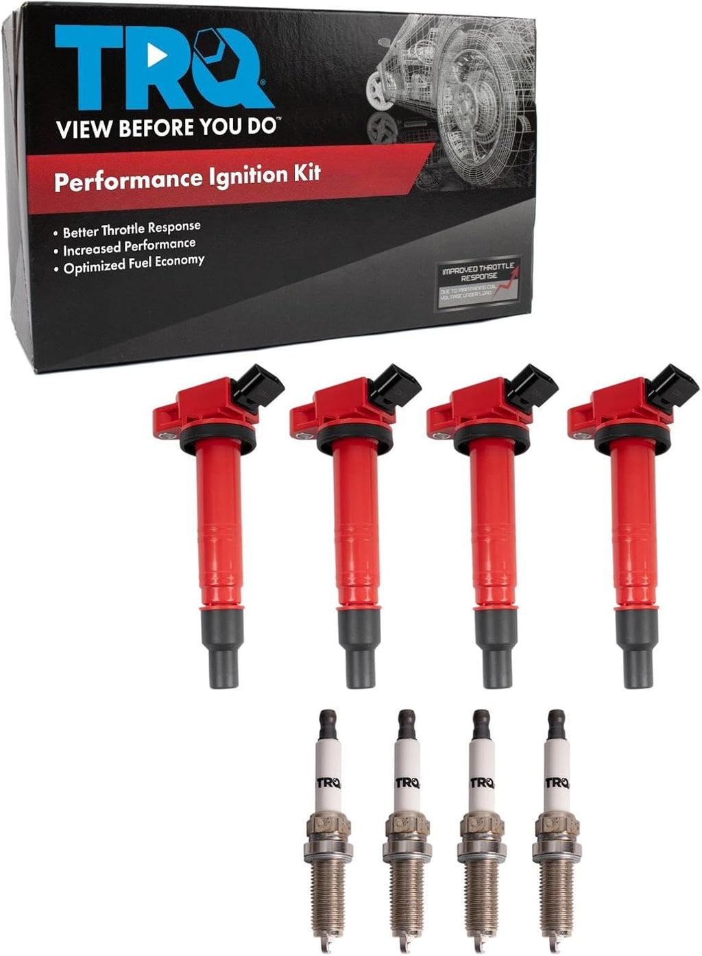 TRQ Ignition Coil and Spark Plug Kit 8 Piece Iridium Spark Plugs Compatible with 2013 Scion xB