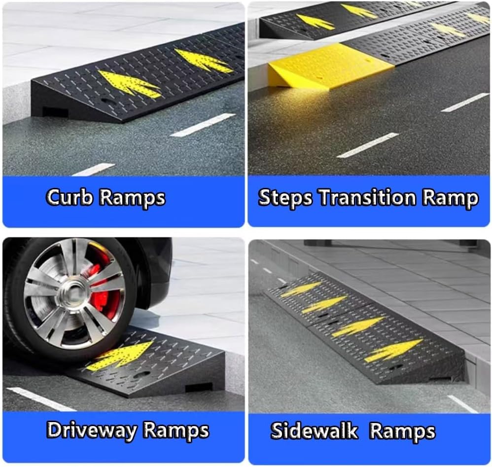 Heavy Duty Cars Curb Ramps, 2' 5' 7' Rise Wheelchair Ramp, Portable Rubber Driveway Ramps Threshold Ramp for Doorway Sidewalk Garage Warehouse(95x23x9 cm(37'x9'x3.5'))