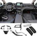 For Toyota Camry LE SE XLE XSE 2021- 2024 Models Carbon Fiber Black plastics ABS Full Set of Car Interiors Instrument Panel Center Console Trim Air Outlet Steering Wheel Cover Car Accessories 9pcs