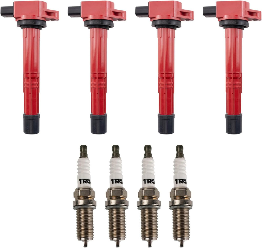 TRQ Ignition Coil and Spark Plug Kit 8 Piece Iridium Spark Plugs Compatible with 2002-2006 Acura RSX 2003-2007 Honda Accord 2002-2011 Civic 2002-2009 CR-V 2003-2011 Element