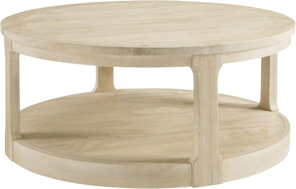 40'' Round Wood Coffee Table Circle Coffee Table with 4 Wheel for Living Room, Modern Retro Farmhouse Style, Easy Assembly, Oak/Wood(ø40'' x 17.52'')