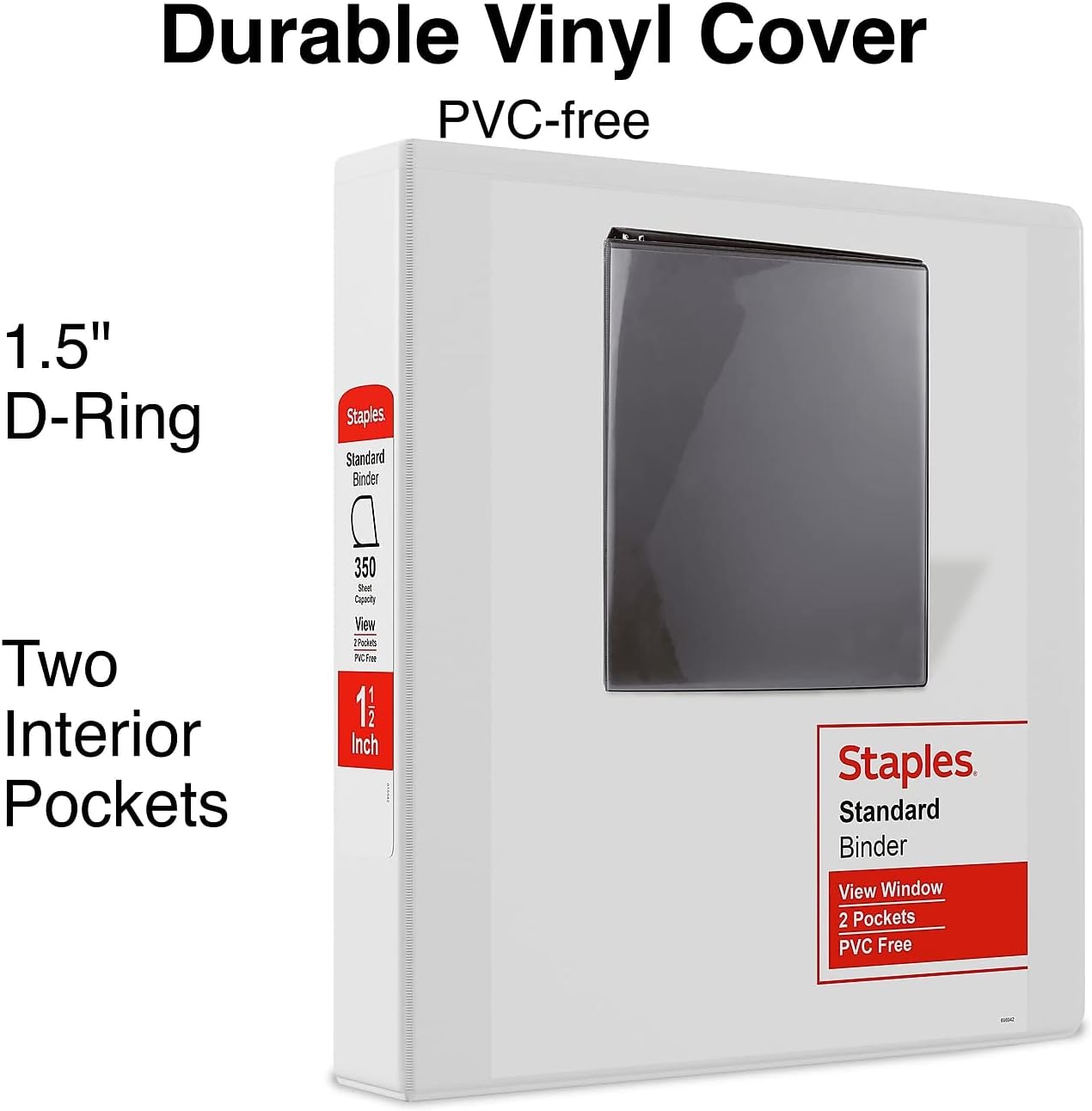 Staples 3‑Ring Binder, 1.5' D‑Ring, White, Mid‑Capacity Organizer for Home, Office & School, Holds up to 350 Sheets, 12‑Pack