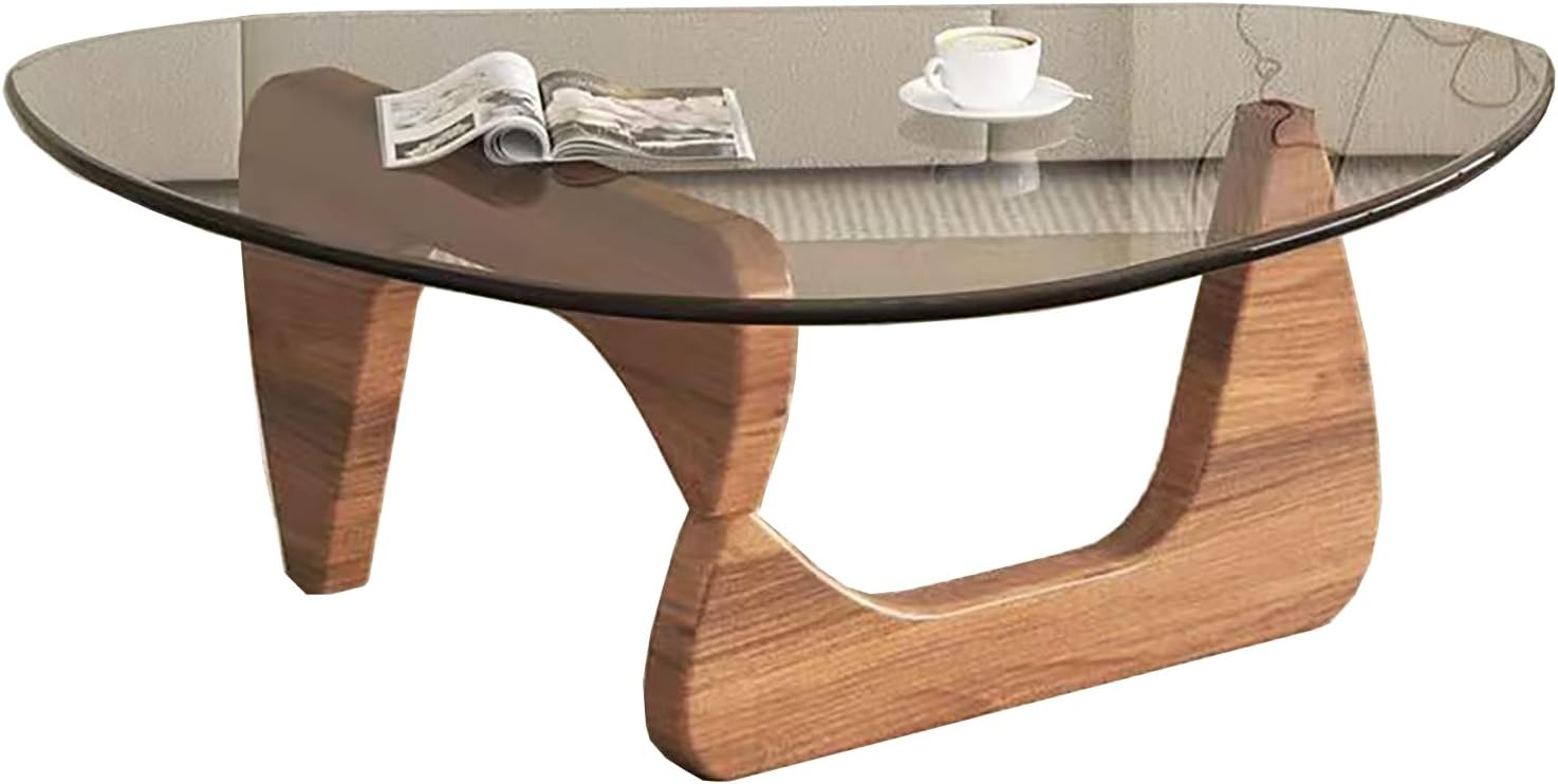 Mid Century Modern Glass Coffee Table, Coffee Table for Living Room, Noguchi Coffee Tables,Suitable for Bedroom Living Room Reception Office Tables (Walnut/Transparent, ML)