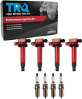 TRQ Ignition Coil & Spark Plug Kit Iridium 8 Piece Compatible with 2001-2009 Toyota Prius 2012-2019 Toyota Prius C 2007-2018 Yaris 2000-2005 Echo 2004-2006 Scion xA xB