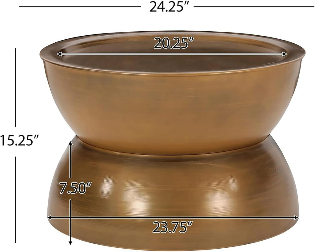 Merax Metal Hammered Coffee Table 24.25' Round Tabletop, Modern Iron Hourglass Coffee Table for Living Room, No Assembly Required, Bear 150lbs, Gold