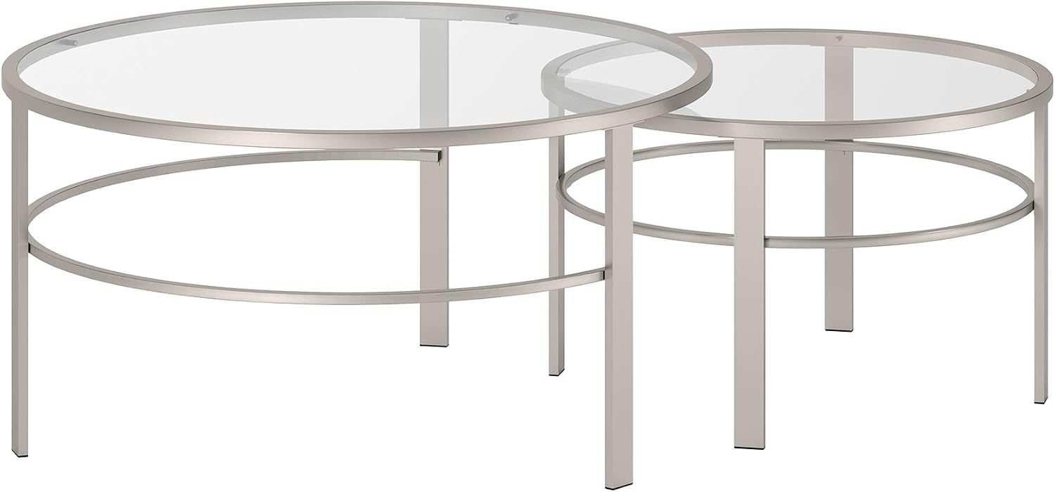 Henn&Hart Round Nested Coffee Table in Satin Nickel, Modern coffee tables for living room, studio apartment essentials, 36' Wide
