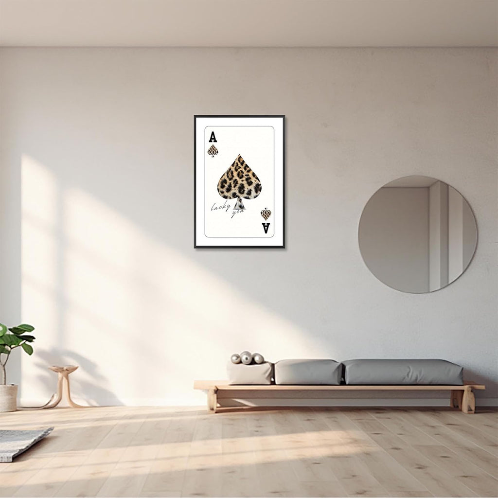 Trendy Ace Of Spades Lucky You Leopard Posters Minimalism Room Aesthetics Canvas Wall Art Funny Playing Card Prints Painting For Game Room Home Bedroom Dorm Wall Decor 24X36in Black Frame