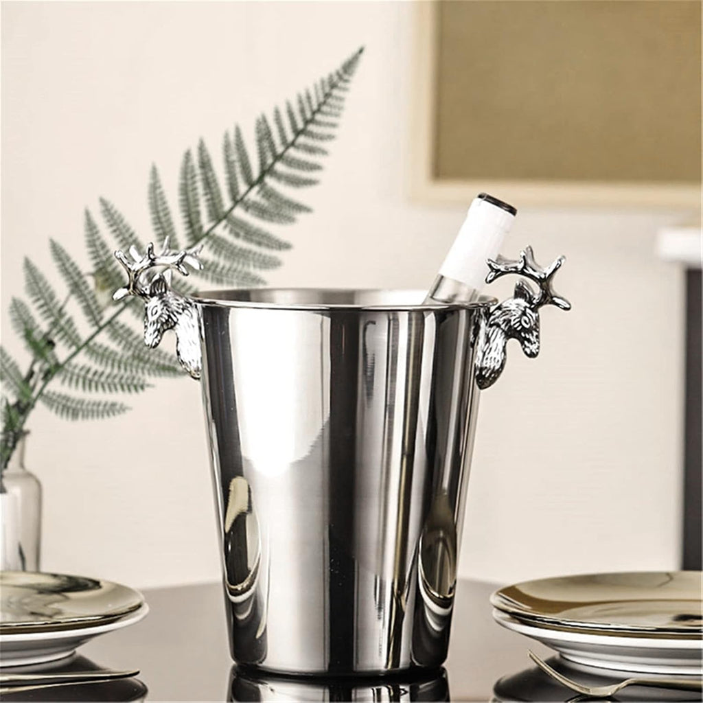 Ice Bucket,Ice Bucket with Lid and Ice Tongs,Ice Buckets for Parties, Rustic Ice Bucket, Deer Head Stainless Steel Ice pails, High-End Decoration, Great for Families, Gatherings, Barbecues,