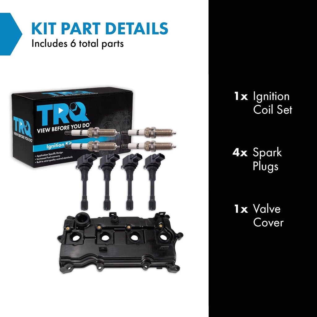 TRQ Ignition Coil and Spark Plug Kit 9 Piece Iridium Spark Plugs Valve Cover Compatible with 2014-2015 Infiniti QX60 2013-2017 Nissan Altima 2014 Pathfinder 2014-2016 Rogue