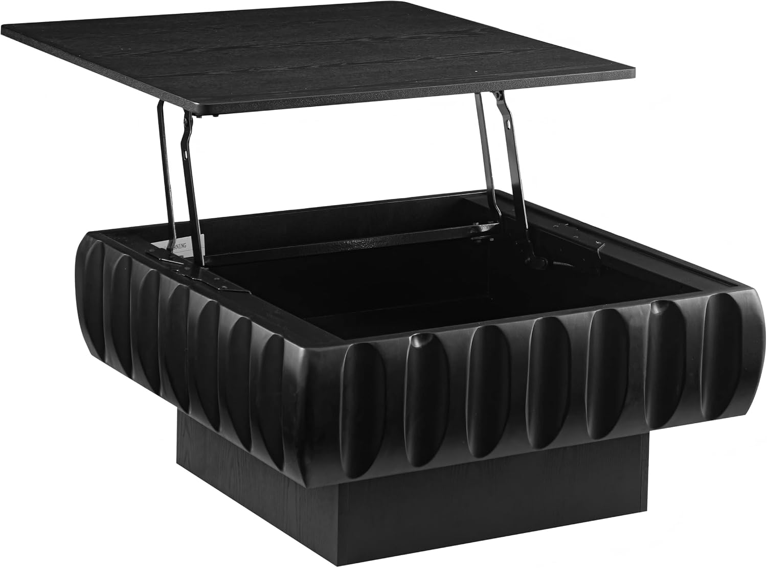 31.1'' Lift Top Coffee Table with Hidden Storage Space, Modern Drum Handcraft Wood Fluted Square Coffee Table for Living Room, Easy Assembly, Black