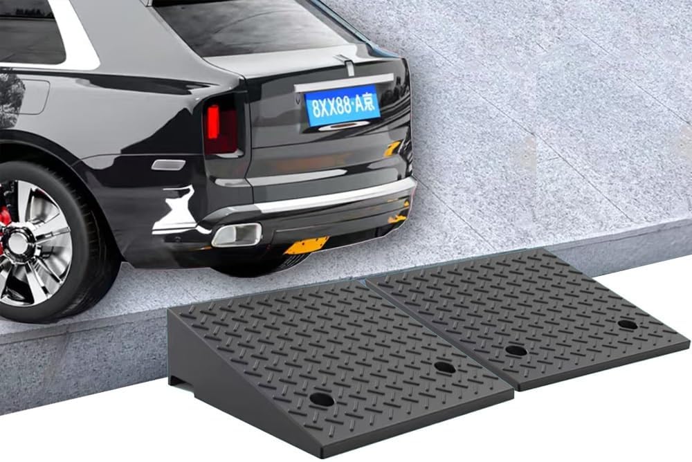 Portable Cars Curb Ramps, Rubber Loading Ramp 2' 8' Rise Non-Slip Wheelchair Threshold Ramp Heavy Duty Driveway Ramps for Doorway Sidewalk Garage(H 14 CM/5.5')