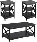 Topeakmart Living Room Table Set of 3, X-Design Occasional Set with 1 Coffee Table and 2 Sofa Side End Tables, Black
