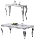 White Marble Coffee Table Set of 2, Modern Faux Marble Coffeee Table and Console Table, Luxury 2 Piece Living Room Table Set with Silver Stainless Steel S-Shape Legs for Apartment Home Office